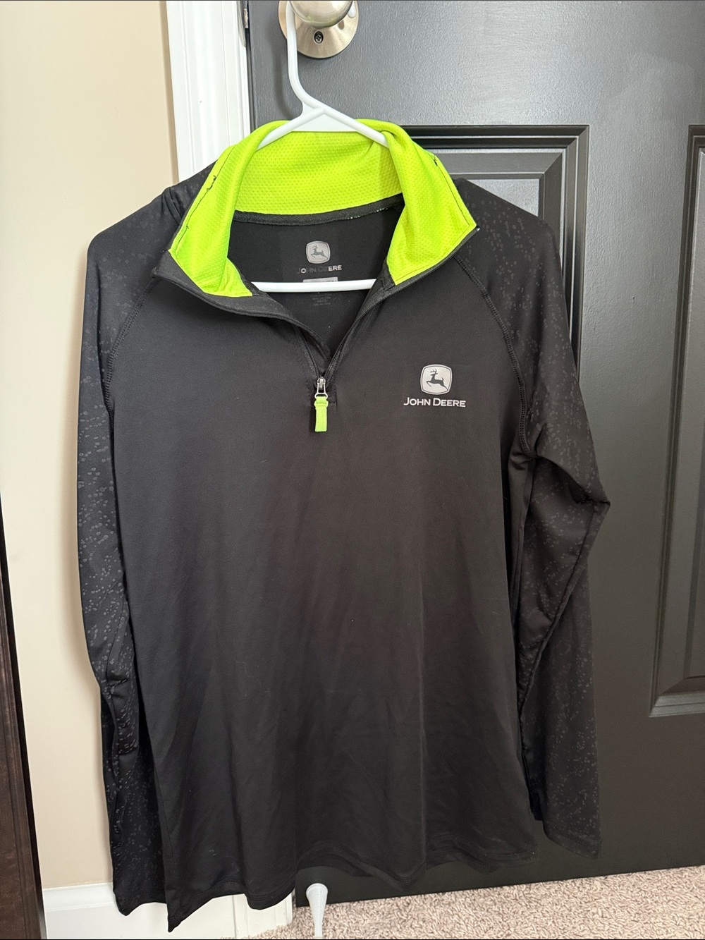 John Deere Black & Neon Green Women's Quarter-Zip Performance Jacket